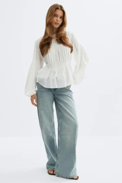 Smock blouse - Weiß - Dame - Gina Tricot