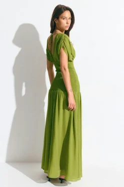 Smock maxi dress - Grün - Dame - Gina Tricot
