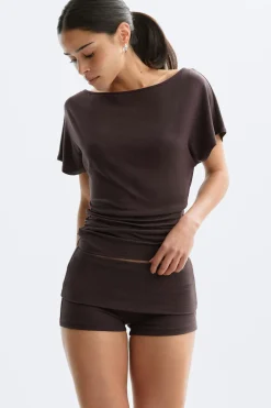 Soft folded loungewear shorts - Braun - Dame - Gina Tricot