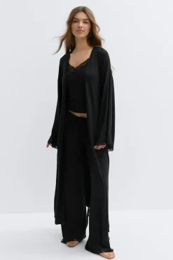 Soft lace loungewear robe - Schwarz - Dame - Gina Tricot