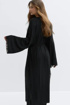 Soft lace loungewear robe - Schwarz - Dame - Gina Tricot