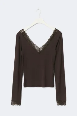 Soft lace loungewear top - Braun - Dame - Gina Tricot