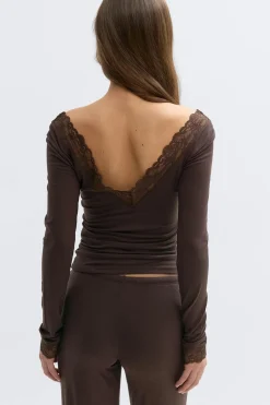 Soft lace loungewear top - Braun - Dame - Gina Tricot
