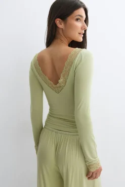 Soft lace loungewear top - Grün - Dame - Gina Tricot