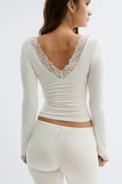 Soft lace loungewear top - Weiß - Dame - Gina Tricot