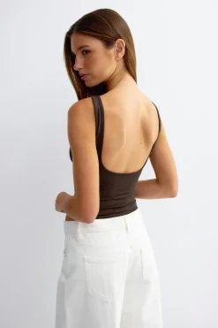 Square neck body - Braun - Dame - Gina Tricot