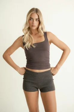 Square neck tank top - Braun - Dame - Gina Tricot