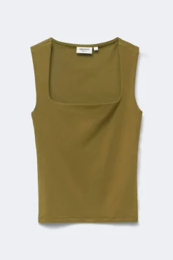 Square neck tank top - Grün - Dame - Gina Tricot