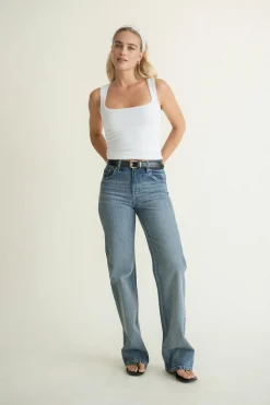 Square neck tank top - Weiß - Dame - Gina Tricot