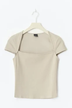 Square neck top - Beige - Dame - Gina Tricot