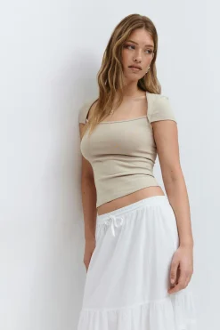 Square neck top - Beige - Dame - Gina Tricot