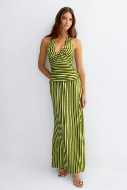Stripe halterneck maxi dress - Weiß - Dame - Gina Tricot