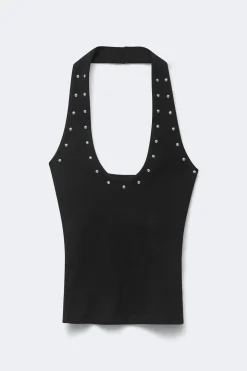 Studded halterneck top - Schwarz - Dame - Gina Tricot