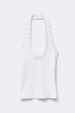 Studded halterneck top - Weiß - Dame - Gina Tricot
