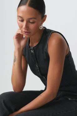 Tailored denim vest - Schwarz - Dame - Gina Tricot