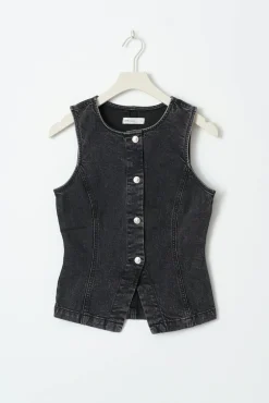 Tailored denim vest - Schwarz - Dame - Gina Tricot