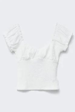Textured puff sleeve top - Weiß - Dame - Gina Tricot