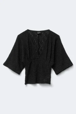 Textured v-neck top - Schwarz - Dame - Gina Tricot