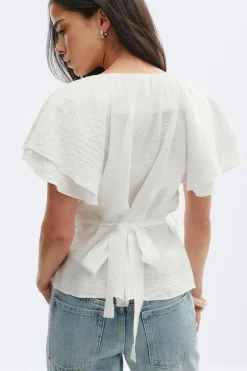 Tie back blouse - Weiß - Dame - Gina Tricot