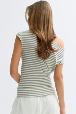 Tie detail stripe top - Grau - Dame - Gina Tricot