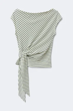 Tie detail stripe top - Grau - Dame - Gina Tricot