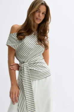 Tie detail stripe top - Grau - Dame - Gina Tricot