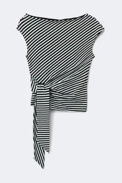 Tie detail stripe top - Schwarz - Dame - Gina Tricot