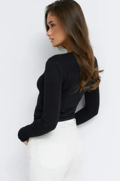 Tight fit long sleeve top - Schwarz - Dame - Gina Tricot