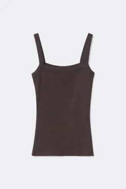 Tight fit rib singlet - Braun - Dame - Gina Tricot