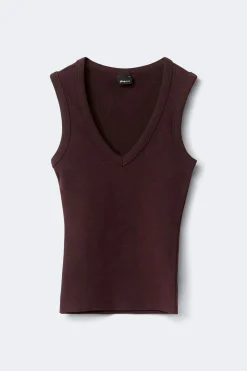 Tight v-neck rib tank - Braun - Dame - Gina Tricot