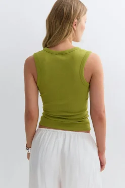 Tight v-neck rib tank - Grün - Dame - Gina Tricot