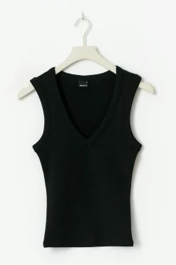 Tight v-neck rib tank - Schwarz - Dame - Gina Tricot