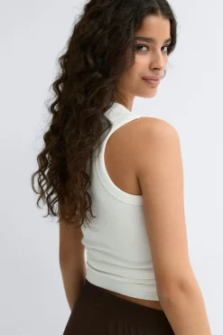 Tight v-neck rib tank - Weiß - Dame - Gina Tricot