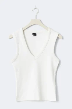Tight v-neck rib tank - Weiß - Dame - Gina Tricot