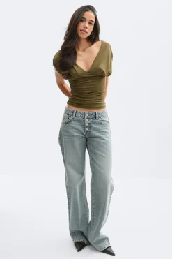 V-neck top - Grün - Dame - Gina Tricot