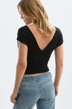 V-neck top - Schwarz - Dame - Gina Tricot