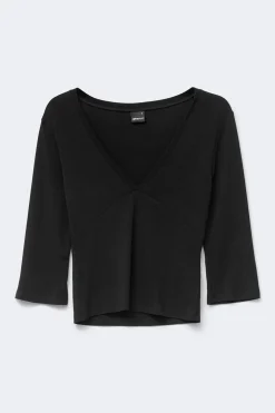 V-neck top - Schwarz - Dame - Gina Tricot