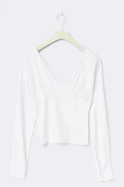 V-neck top - Weiß - Dame - Gina Tricot