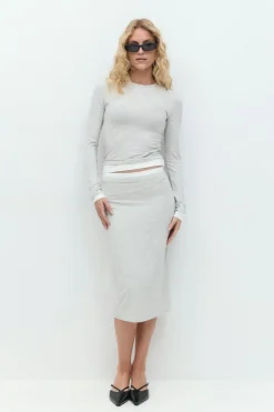 Waist detail midi skirt - Grau - Dame - Gina Tricot