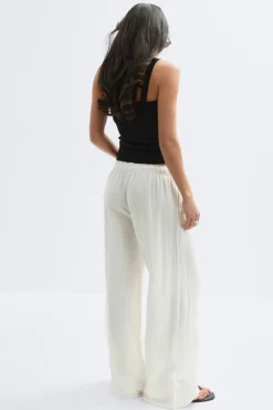 Wide drawstring trousers - Weiß - Dame - Gina Tricot