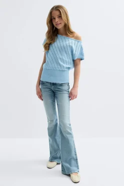 Y boatneck knitted top - Blau - Gina Tricot