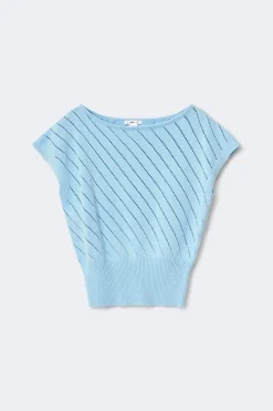 Y boatneck knitted top - Blau - Gina Tricot