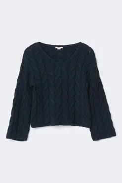 Y cable knitted sweater - Blau - Gina Tricot