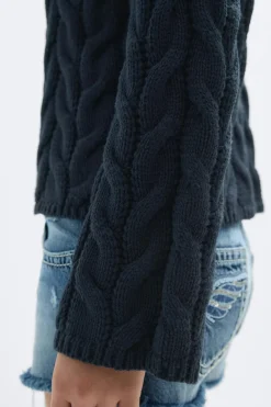 Y cable knitted sweater - Blau - Gina Tricot