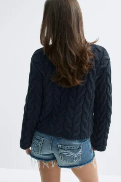 Y cable knitted sweater - Blau - Gina Tricot