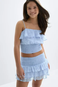 Y chiffon frill singlet - Blau - Gina Tricot