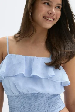 Y chiffon frill singlet - Blau - Gina Tricot