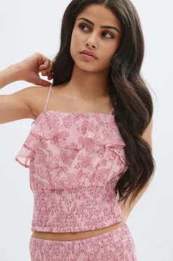 Y chiffon frill singlet - Rosa - Gina Tricot