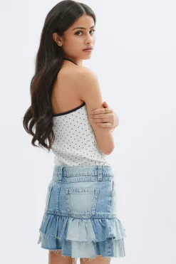 Y denimdoll frill skirt - Blau - Gina Tricot