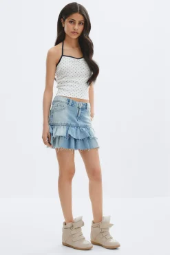 Y denimdoll frill skirt - Blau - Gina Tricot